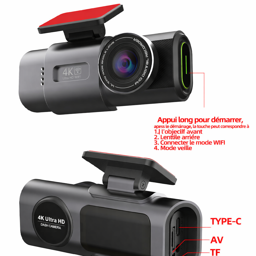 Dashcam 4K UHD avec Wi-Fi et GPS
