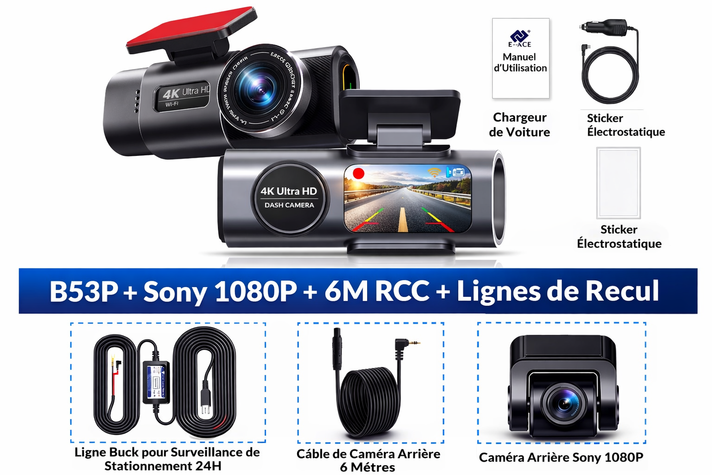 Dashcam 4K UHD avec Wi-Fi et GPS