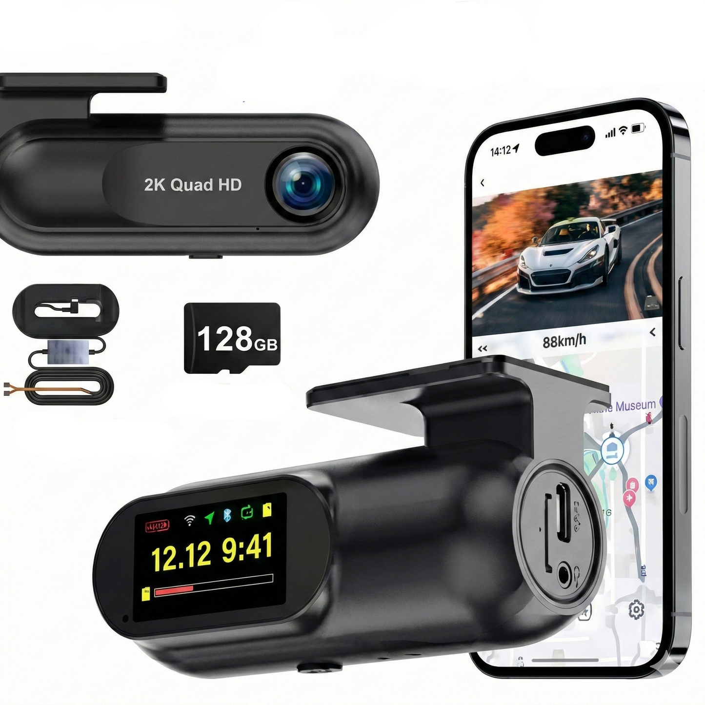 Dashcam 2K HD avec GPS et Wi-Fi