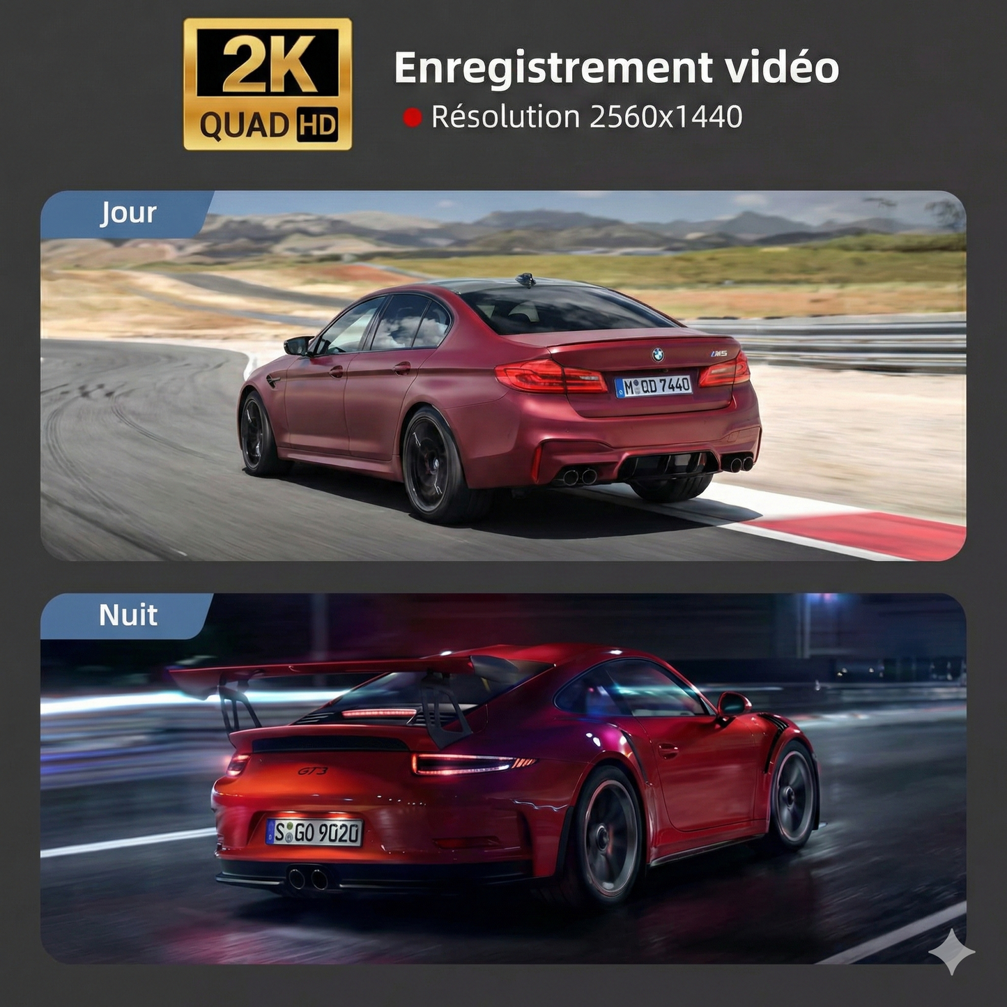 Dashcam 2K HD avec GPS et Wi-Fi